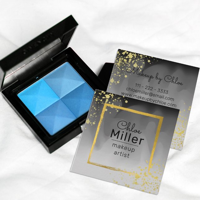 Cartão De Visita Quadrado Artista de Maquiagem da Cinza Negra Moderna Trendy (Criador carregado)