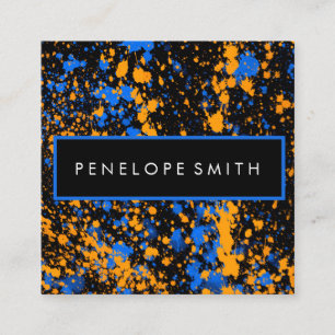 Cartão De Visita Quadrado Artista de maquiagem de pintura azul e amarela