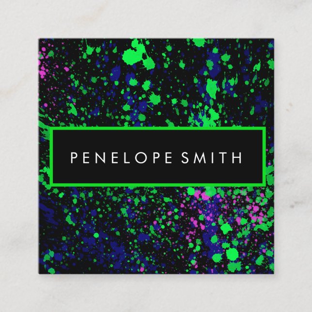 Cartão De Visita Quadrado Artista de maquiagem de pintura preta rosa-rosa az (Frente)