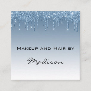 Cartão De Visita Quadrado Artista de Maquiagem Glam Blue Dripping Glitter Dr