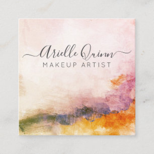 Cartão De Visita Quadrado Artista de Maquiagem por Aquarela abstrato