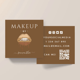 Cartão De Visita Quadrado Artista de Maquiagem QR Lábios Marrons