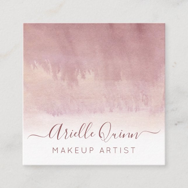 Cartão De Visita Quadrado Artista de Maquiagem Rosa-Rosa-Ombre abstrato (Frente)