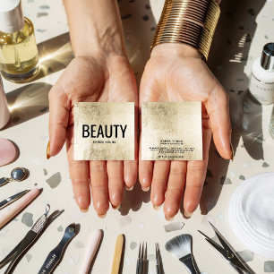 Cartão De Visita Quadrado Artista de maquilhagem de folhas de ouro-chic salo