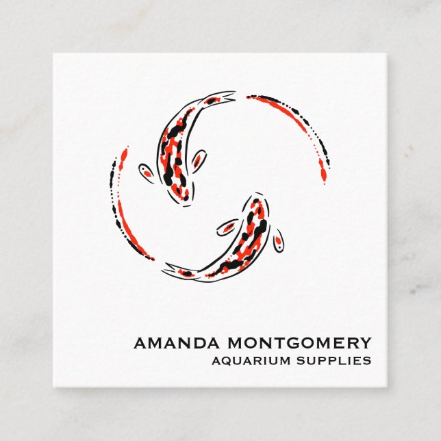 Cartão De Visita Quadrado Artista de Peixe Koi Negro e Vermelho (Frente)