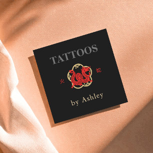 Cartão De Visita Quadrado Artista de Tatuagem de Dragão Vermelho