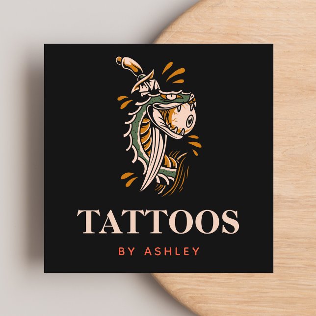 Cartão De Visita Quadrado Artista de Tatuagem Moderna Mística de Cobra ocula (Criador carregado)