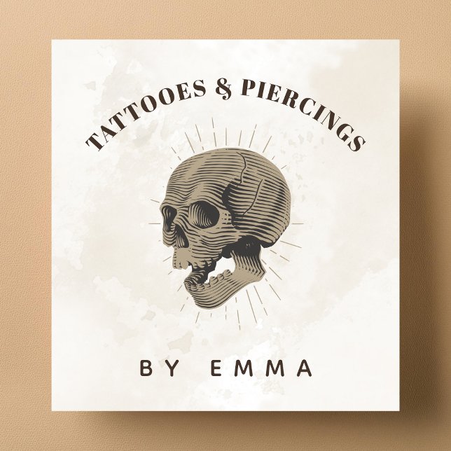 Cartão De Visita Quadrado Artista de Tatuagem Simples do Crânio Elegante (Criador carregado)