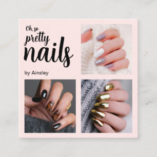 Cartão De Visita Quadrado Artista de Unhas Oh So Pretty Foto Script Rosa
