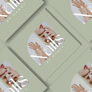 Cartão De Visita Quadrado Artista de Unhas Sage Verde Colagem de Fotos Mídia