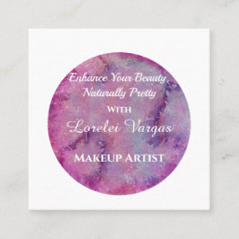Cartão De Visita Quadrado Artista e QR da Maquiagem de Cor de Água Púrpura,