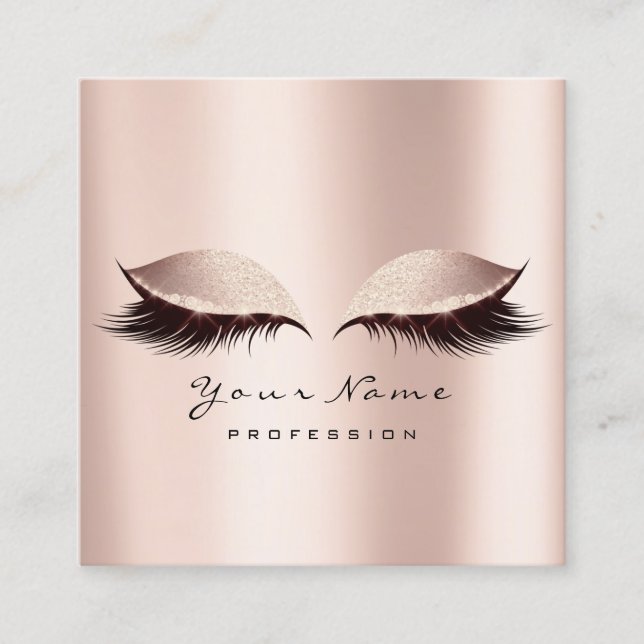 Cartão De Visita Quadrado Artista Eyebrow Eye Lash Glitter Rosa Rosa Rosa Ro (Frente)