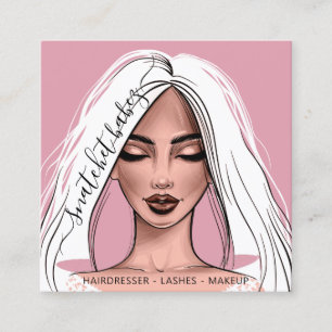 Cartão De Visita Quadrado Artista Eyelash Hair Brocas Lábios Rosa Esmaecidos