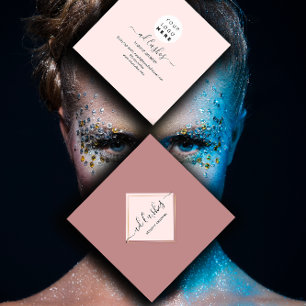 Cartão De Visita Quadrado Artista Makeup Lashes Beautique Logo Rosa