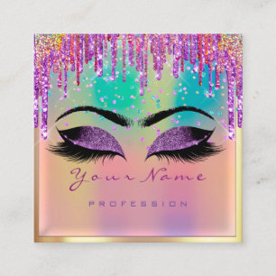 Cartão De Visita Quadrado Artista Makeup Lashes Hológrafo Proxo Rosa Unicó