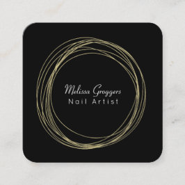 Cartão De Visita Quadrado Artista Nail Moderno Faux Circulares Dourados Mão 