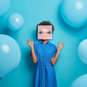 Cartão De Visita Quadrado Artista Orelha Ocular Lash Brilhante Pó Rosa Rosa