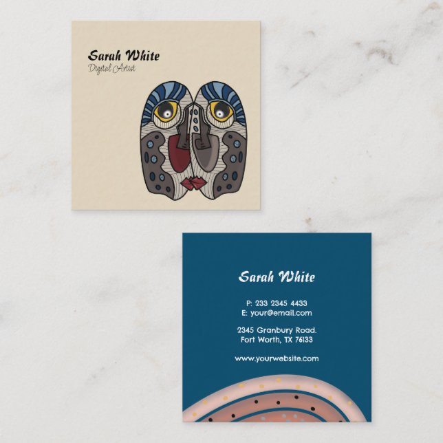 Cartão De Visita Quadrado Artista Profissional Único Moderno (Frente/Verso)
