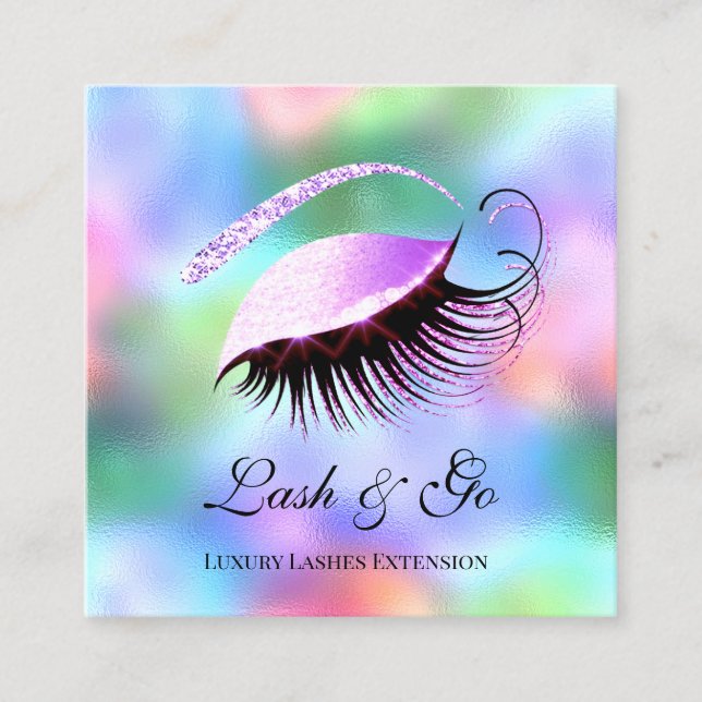 Cartão De Visita Quadrado Artista Rosa Eyelash Extensão Holográfica (Frente)