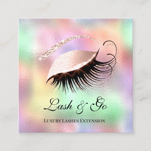 Cartão De Visita Quadrado Artista Rosa Eyelash Ramal Hológrafo Lux (Frente)