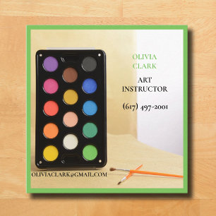 Cartão De Visita Quadrado Artista Verde Suave/Tutor/Educador