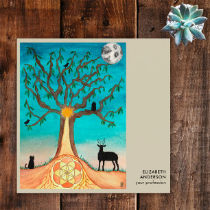 Cartão De Visita Quadrado Árvore de vida conecta-se com o código QR das mídi