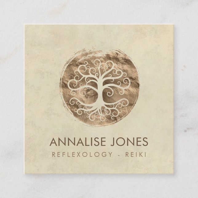 Cartão De Visita Quadrado Árvore de vida dourada - Yggdrasil (Frente)