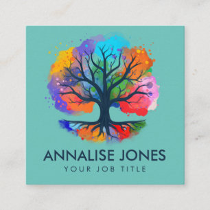 Cartão De Visita Quadrado Árvore de vida - Yggdrasil - Tinta aquarela