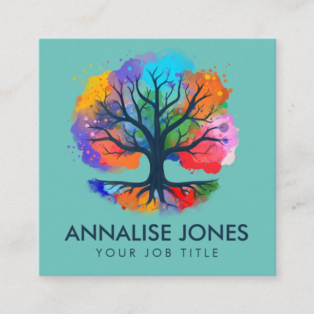 Cartão De Visita Quadrado Árvore de vida - Yggdrasil - Tinta aquarela (Frente)