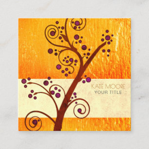 Cartão De Visita Quadrado Árvore Em Treinador Ou Terapêutico Metálico Dourad