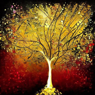 Cartão De Visita Quadrado Árvore ouro em um Fundo Vermelho