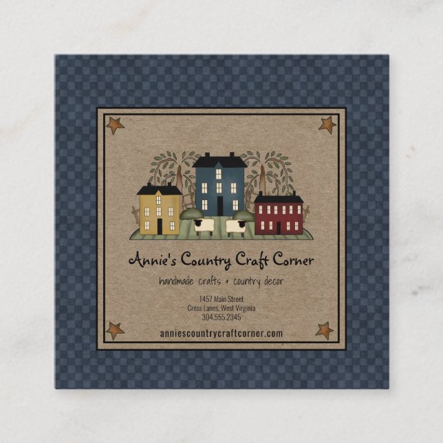 Cartão De Visita Quadrado Árvore salgada e ovelha primitivas (Frente)