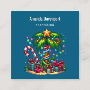 Cartão De Visita Quadrado Árvore Tropical de Palma de Natal