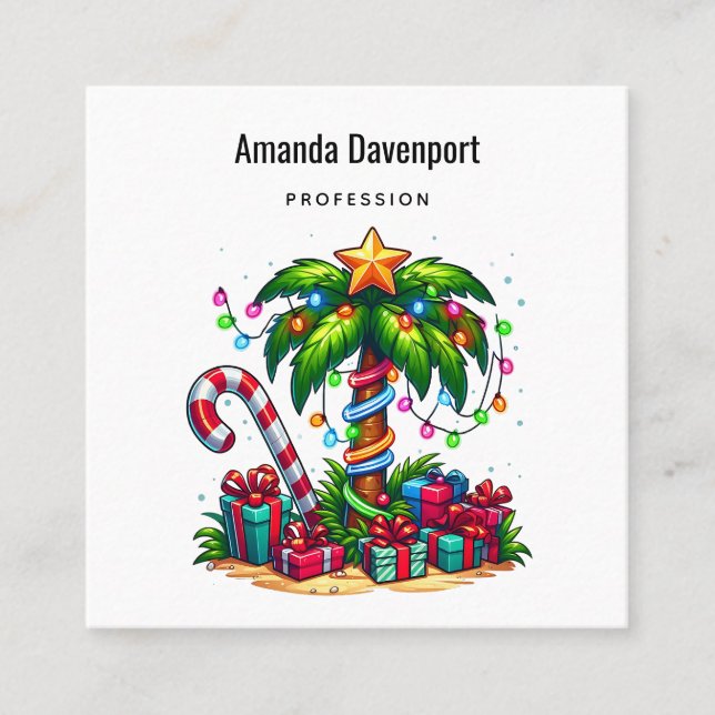 Cartão De Visita Quadrado Árvore Tropical de Palma de Natal (Frente)