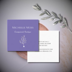Cartão De Visita Quadrado Árvore Whimsical de Desenho de Vida Boho Roxo