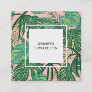 Cartão De Visita Quadrado As folhas tropicais verdes modernas da aguarela