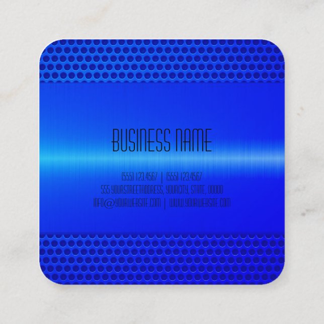 Cartão De Visita Quadrado Aspecto de metal de aço inoxidável azul (Verso)