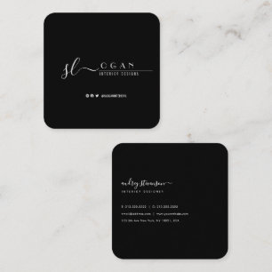 Cartão De Visita Quadrado Assinatura Chic Profissional Preta e Branca