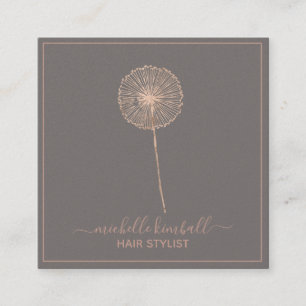 Cartão De Visita Quadrado Assinatura Dandelion em Rosa Dourado Negócios Qu
