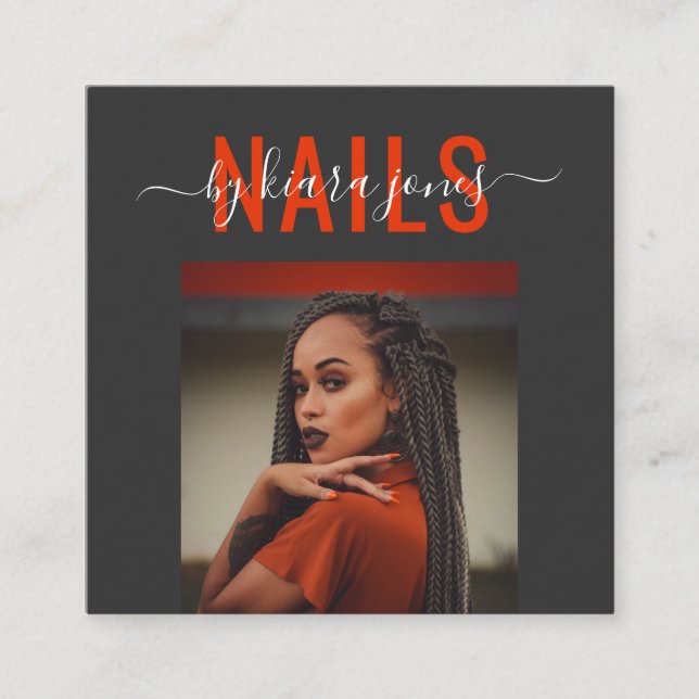 Cartão De Visita Quadrado Assinatura de Script de Foto do Salão de Nail Mode (Frente)