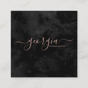 Cartão De Visita Quadrado Assinatura Dourada Mínima Moderna de Preto e Rosa