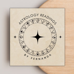 Cartão De Visita Quadrado Astrologia do Ciclo da Lua bege Lê Areia Espiritua