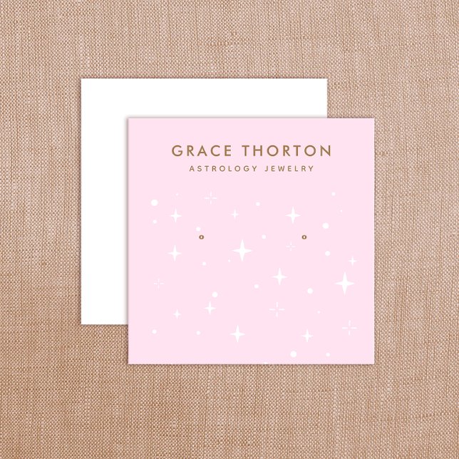 Cartão De Visita Quadrado Astrologia Rosa Stars Ouvindo Jewelry Display Card (Criador carregado)