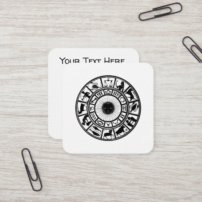 Cartão De Visita Quadrado Astrologia Vintage Roda Zodiac (Frente/Verso In Situ)