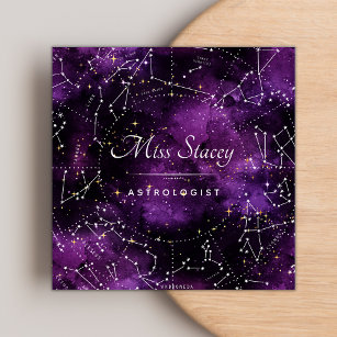 Cartão De Visita Quadrado Astrologista Constelação Purple Cosmic Sparkles
