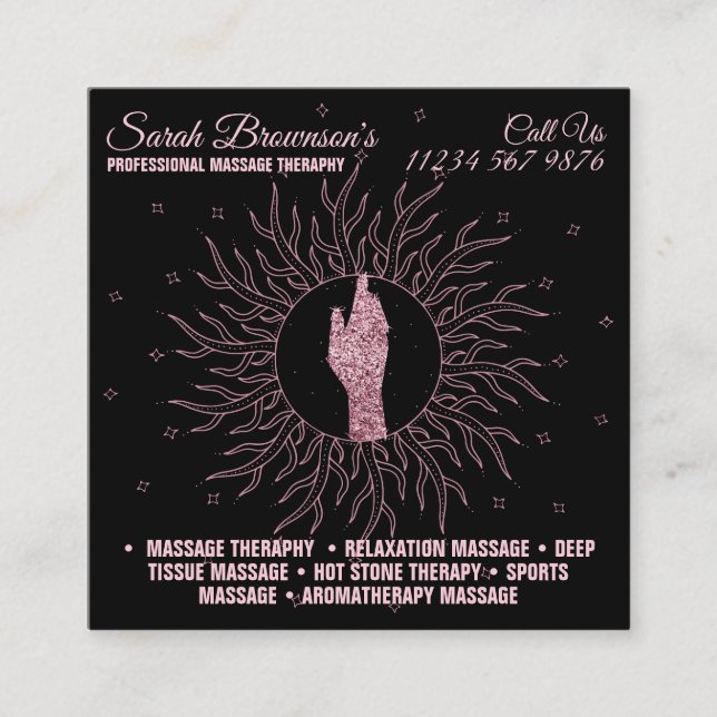 Cartão De Visita Quadrado Astrologista Massagem Terapêutica para Curar a Mão (Frente)