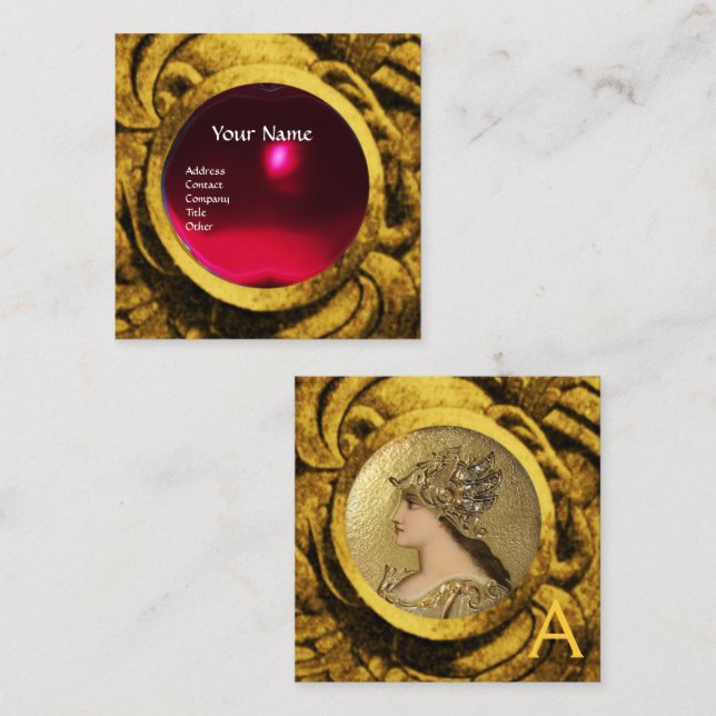 Cartão De Visita Quadrado ATENA E MONOGRAMA DO GRIFFINS DE LUTA, Rua Vermelh (Frente/Verso)