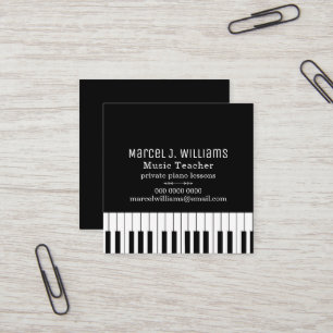 Cartão De Visita Quadrado Aulas de Piano Professor de Música pretoebranco