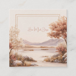 Cartão De Visita Quadrado Autumnal Landscape Gold Frame Rustic Watercolor