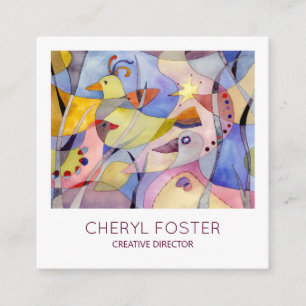 Cartão De Visita Quadrado Aves Whimsical Watercolor